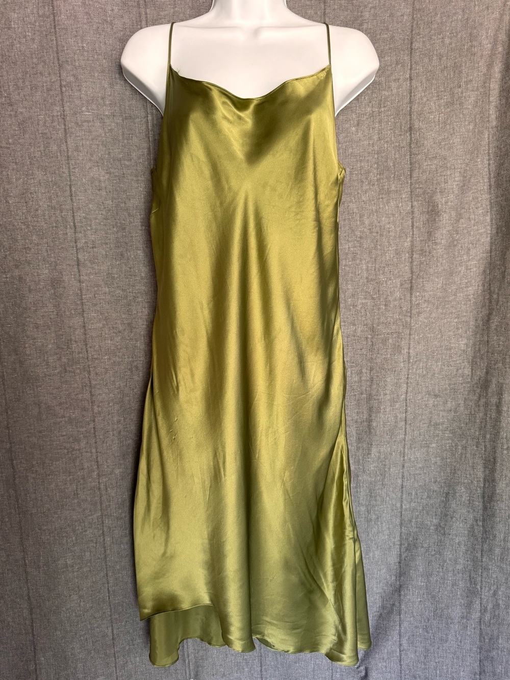 XL Green Liquid Silk Satin Slip Dress Irregular Hemline Coquette Romance Flirty